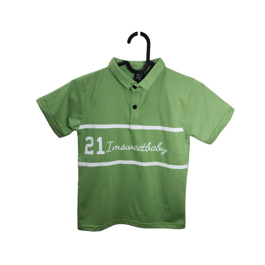 Green Polo Shirt with White Stripe and Number, Breathable Sports Apparel