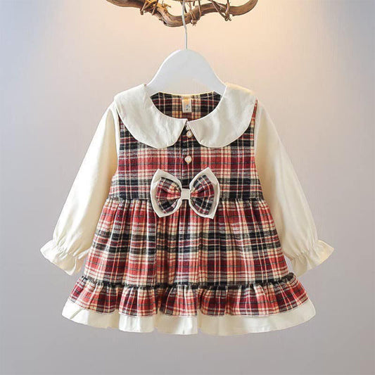 Vintage Plaid Dress with Bow, Girl's Size 6-8