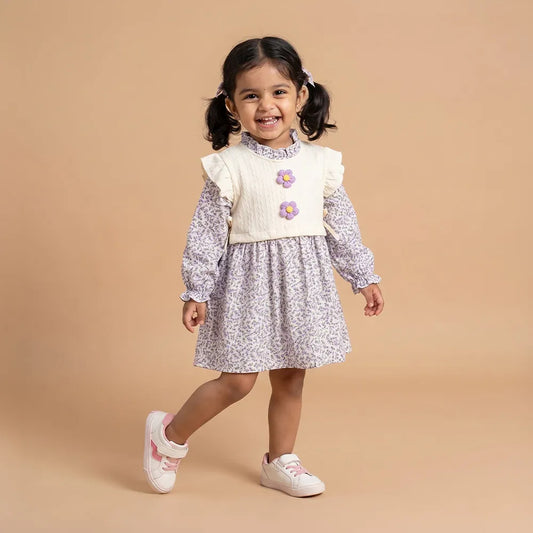 Cute Pink Dress with Ruffled Sleeves & Floral Pattern