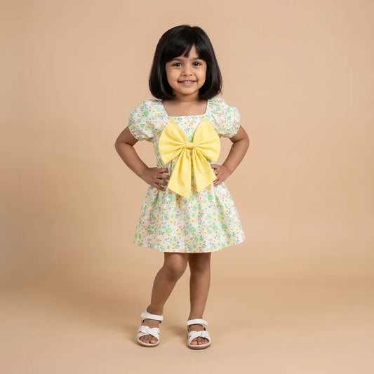 Yellow Floral Bow Dress | Kids Summer Baby Outfit