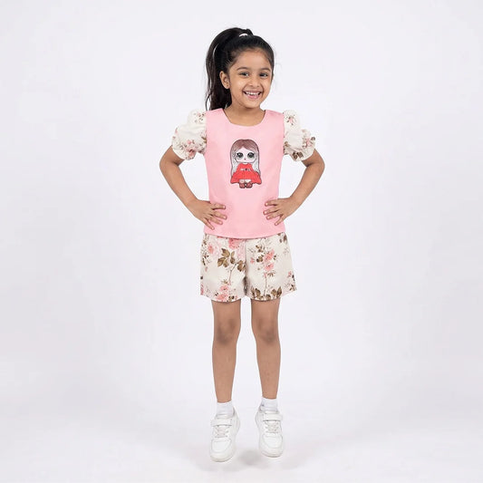 Pink T-Shirt with Cartoon Character, Child's Fashion, Unisex, Kid's Tee, Children's Clothing