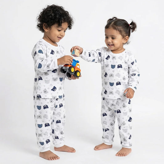 Baby Onesie with Unicorns, Grey and Blue Pajama Set, Soft Cotton Material