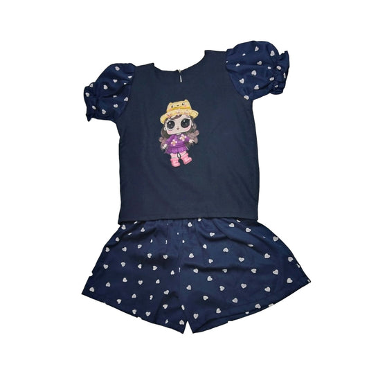 Baby Girl T-Shirt - Blue with Pink Character - Long Sleeves