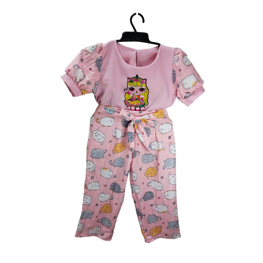 Pink Cat Onesie, Kids Jumpsuit Pajamas, Unicorn Patterned Baby Clothing
