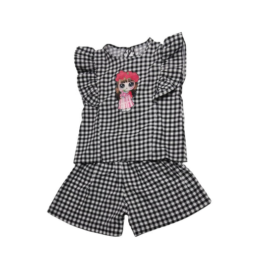 Girls' Ruffle Sleeve Checkered Blouse