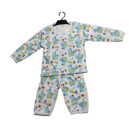 Children's One-Piece Pajamas, Blue Pajama Set with Stuffed Animal Pattern.