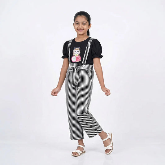 Black and White Striped Overalls with Adjustable Straps, Kids' Play Overalls.