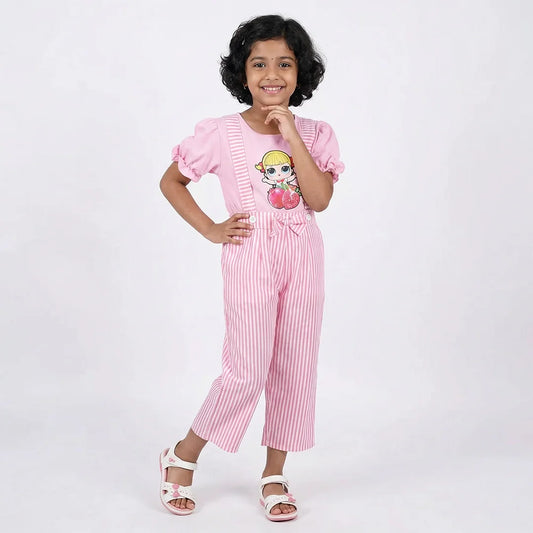 Pink Overalls with Cartoon Character Jumper