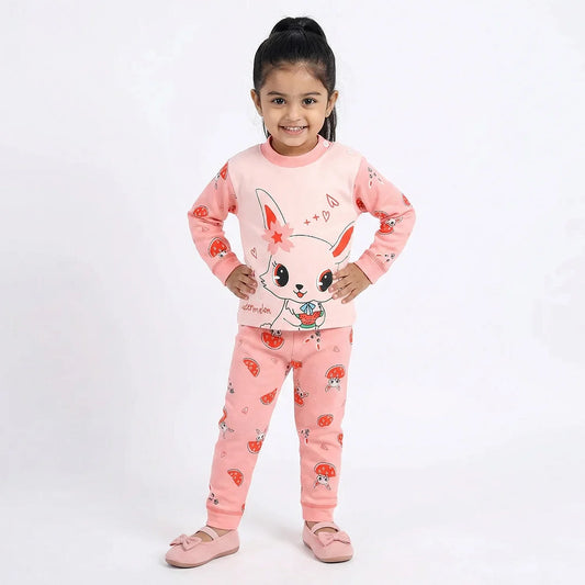 Pink Baby Onesie and Pajamas Set - Adorable Bunny Design & Watermelon Slice Pattern, Perfect for Girls