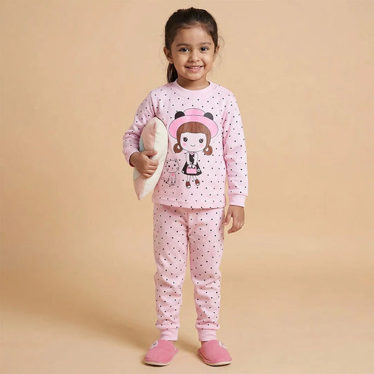 Pink and White Long Sleeve Baby Onesie with Character Design, 0-3 Months