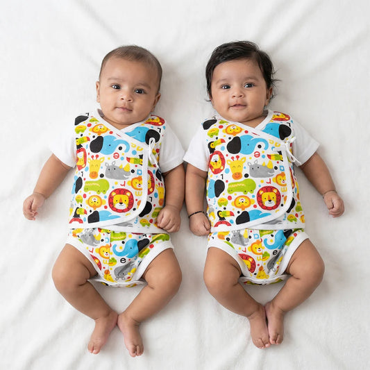 Adorable Baby Onesie with Fish Pattern & Sleeve Snaps - 1- Months