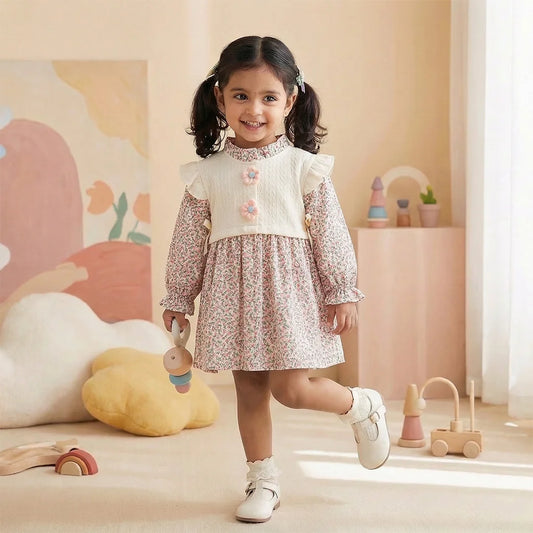 Adorable Floral Blouse with Peter Pan Collar, Girl's Formal Dress