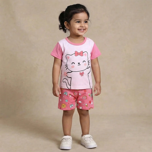 Adorable Hello Kitty Shorts Pajamas - Pink and Multi-Color Floral