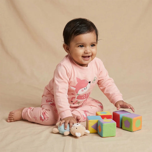 Adorable Pink Kids Pajamas Set with Deer and Cute Saying | Children's Soft Play Suit with Sweet Deer