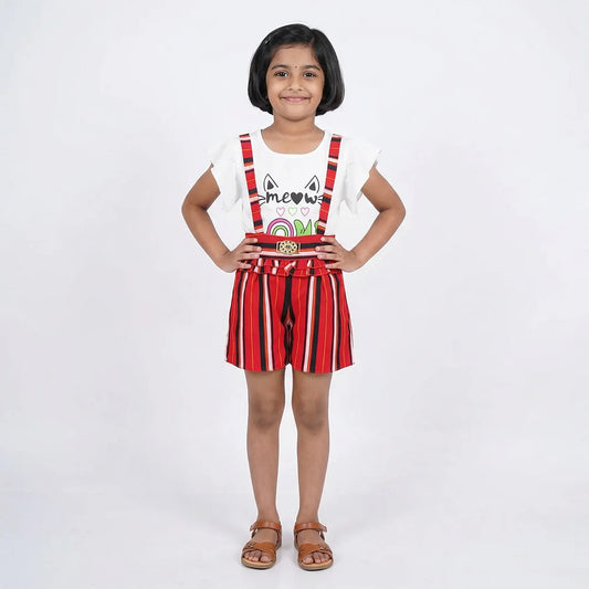 Cat-themed Children's Costume with Tie Waist Jumpsuit and Shirt