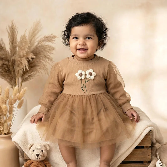 Chic Brown Fancy Toddler Skirt Dress