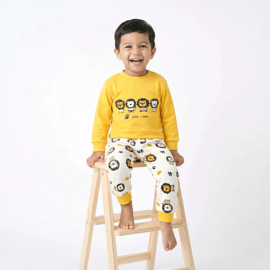 Cute Cartoon Lion Pajamas Set - L383 - Soft Cotton Material - Children's Sleepwear - Unisex Design