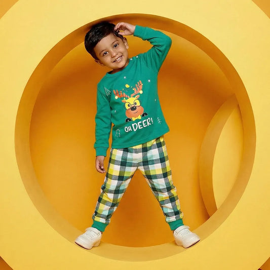 Eco-Friendly Pajamas for Babies - Green & Yellow Plaid Sweater and Pants
