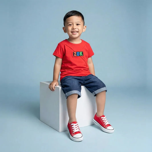 Red Baby Onesie with ZooK Unique Design - Summer Essential