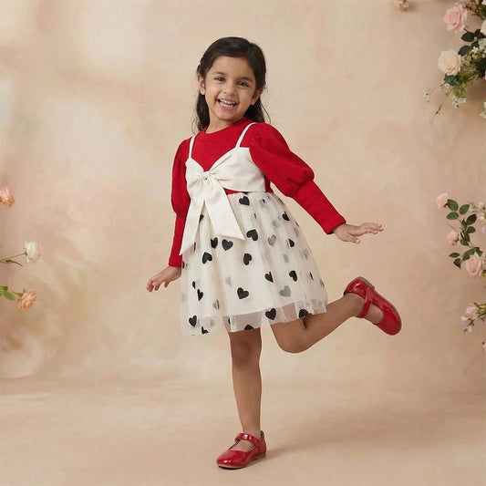 Red and White Heart Shirtdress with Bow