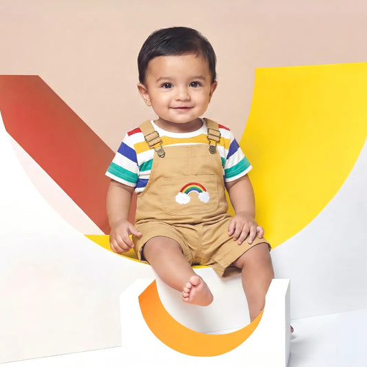 Vibrant Rainbow Overalls Romper | Fun & Colorful One-Piece Jumpsuit | Kids Rainbow Outfit