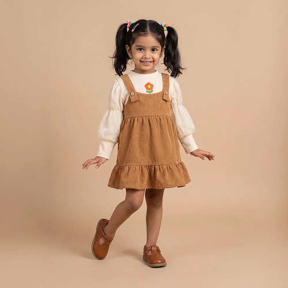 Adorable Baby Girls Ruffled Overalls Set - Cute Red and Brown Overalls with White Ruffles
