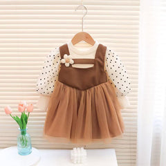 Brown Polka Dot Toddler Jumper with Ruffle Sleeve, Embroidered Waistband