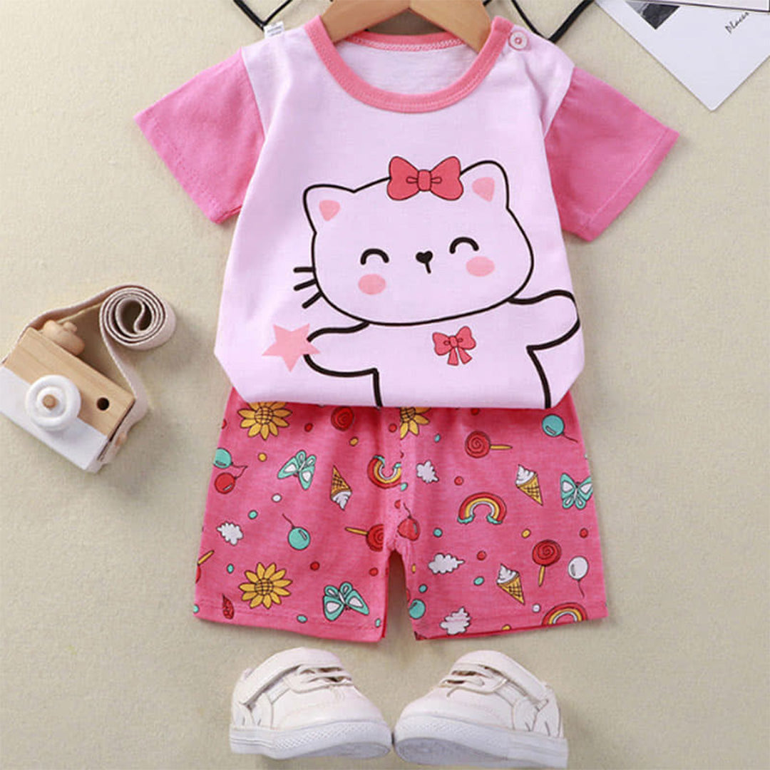 Adorable Hello Kitty Shorts Pajamas - Pink and Multi-Color Floral