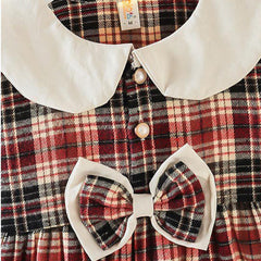Vintage Plaid Dress with Bow, Girl's Size 6-8