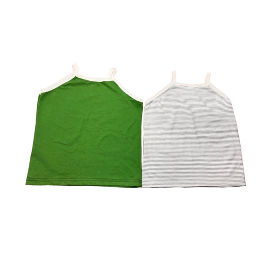 White and Green Striped Tank Top Set - Unisex Fashion, Breathable Fabric, Casual Wear