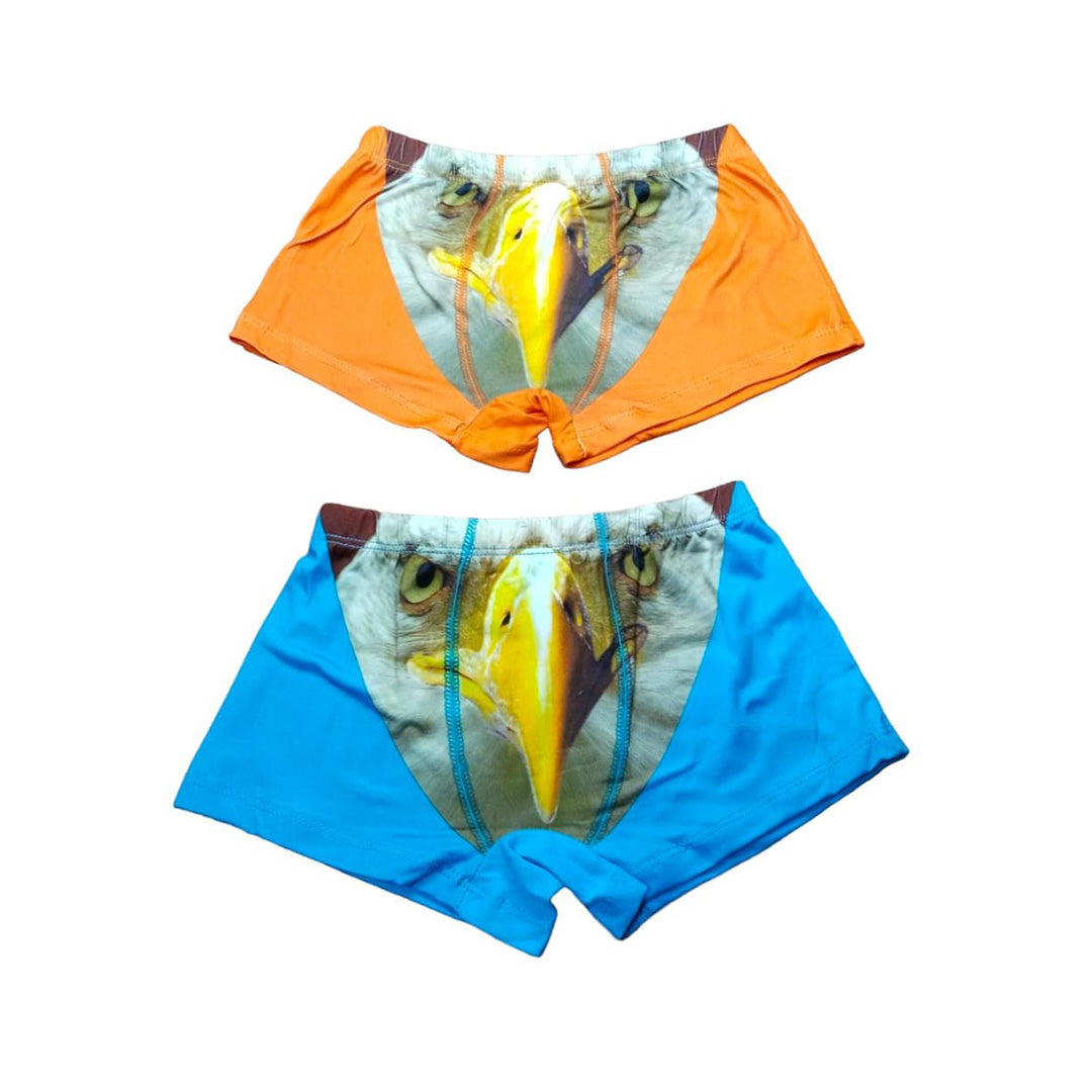 Vintage Eagle Boxer Shorts Set - Fun Patterned Men's Briefs, Blue and Orange (2 piece)