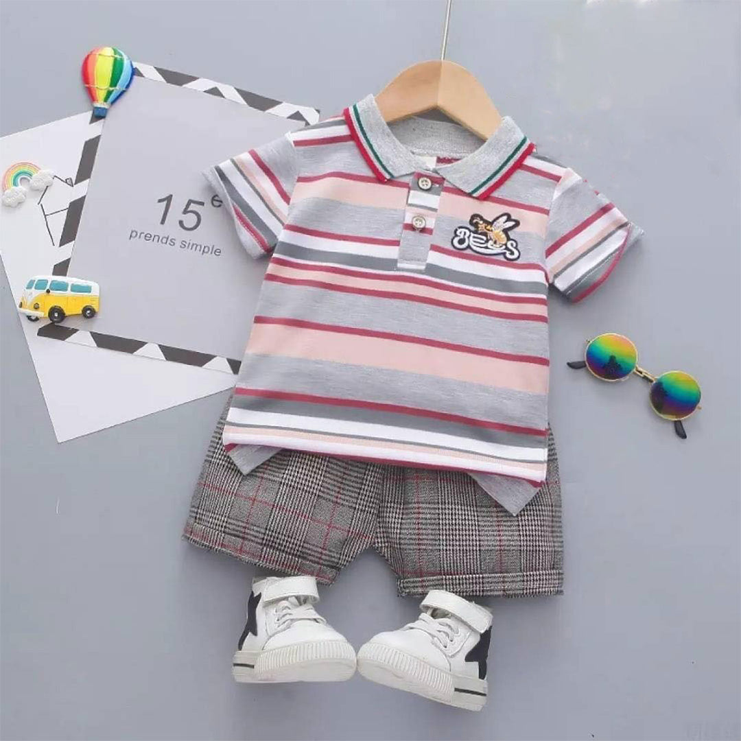 Children's Striped Polo Shirt and Shorts Set with Matching Sunglasses