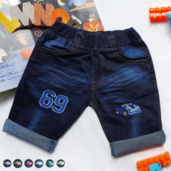 Denim Shorts with Blue Truck Design and Number 69 - Kids' Jeans