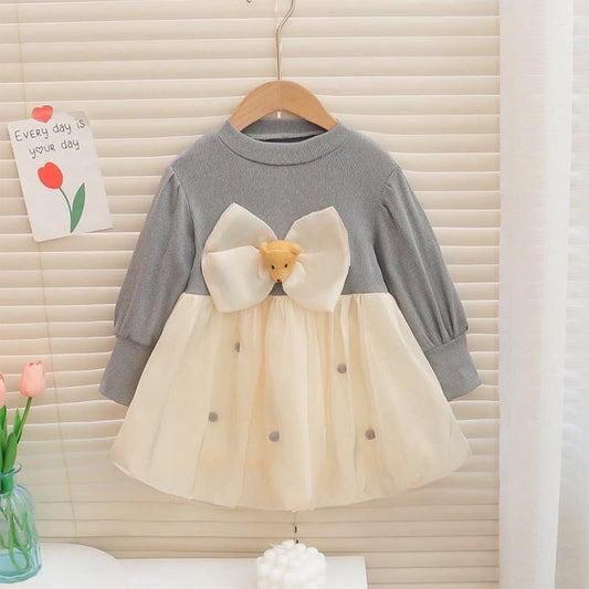 Chic Baby Girl Dress with Bow Top - Soft Knit, Cute and Comfortable