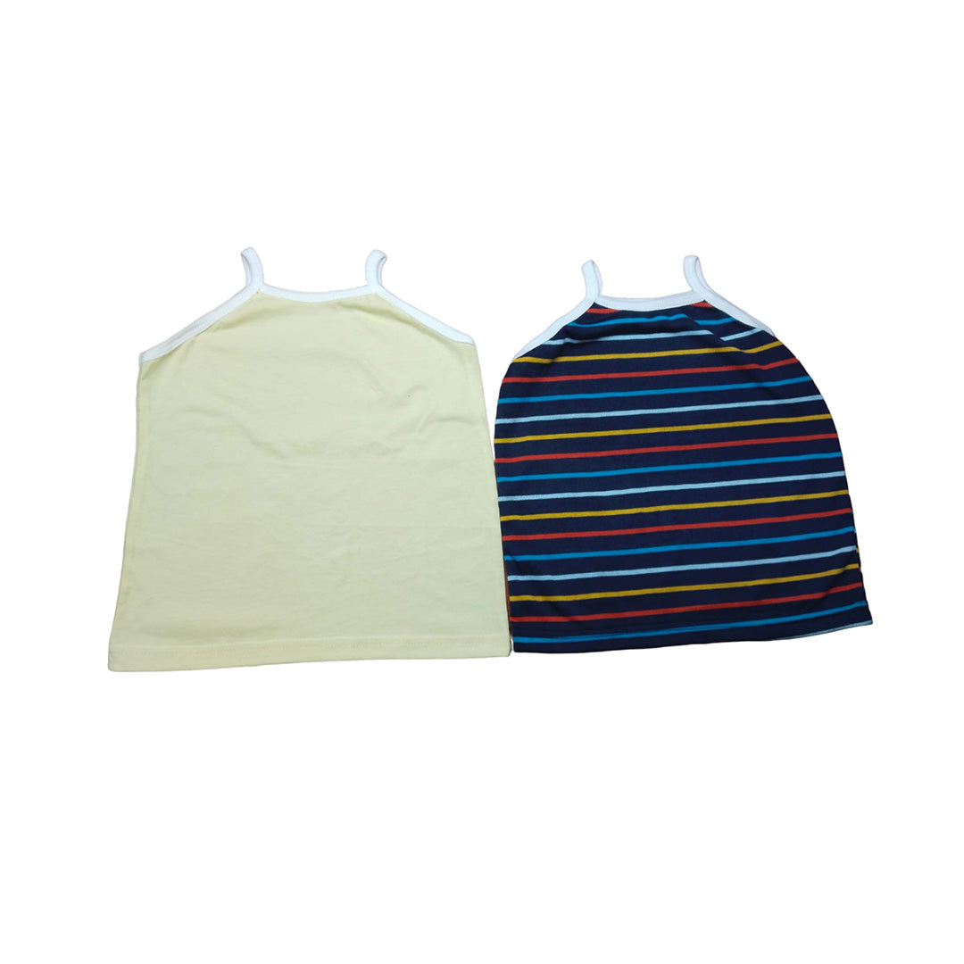Children's Tank Tops, Set of - Yellow & Blue Striped & Plain Solid