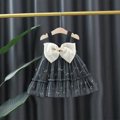 Trendy Black Dress with Bow and Tulle Skirt Meta