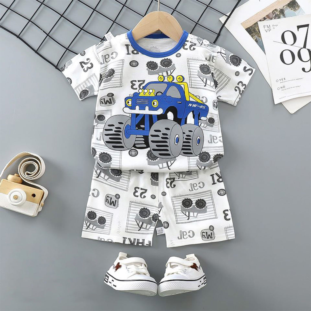 Cute Kids' Onesie with Music Notes and Race Car Design