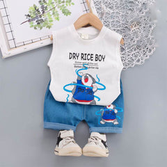 Adorable Baby's Dry Rice Boy Denim Tank & Jeans Outfit