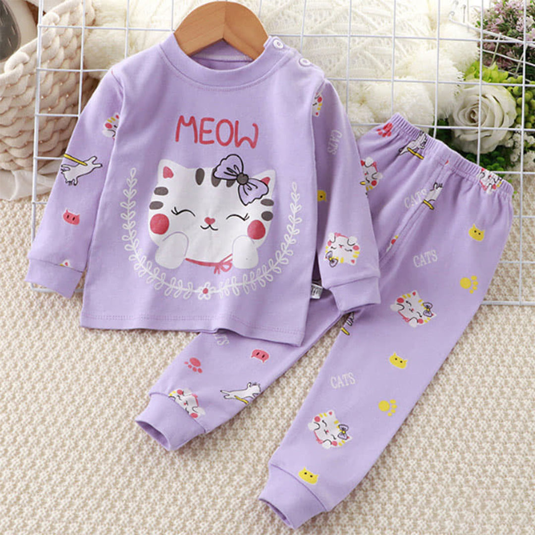 Cat Pajamas Set - Hello Kitty Twin Pack - Purple Pajamas with Cute Design