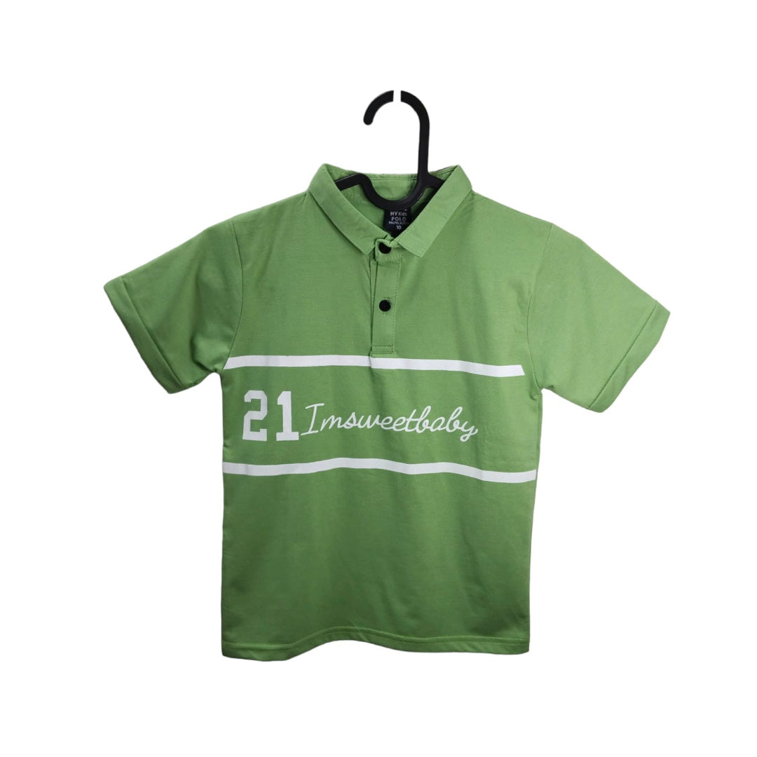 Green Polo Shirt with White Stripe and Number, Breathable Sports Apparel