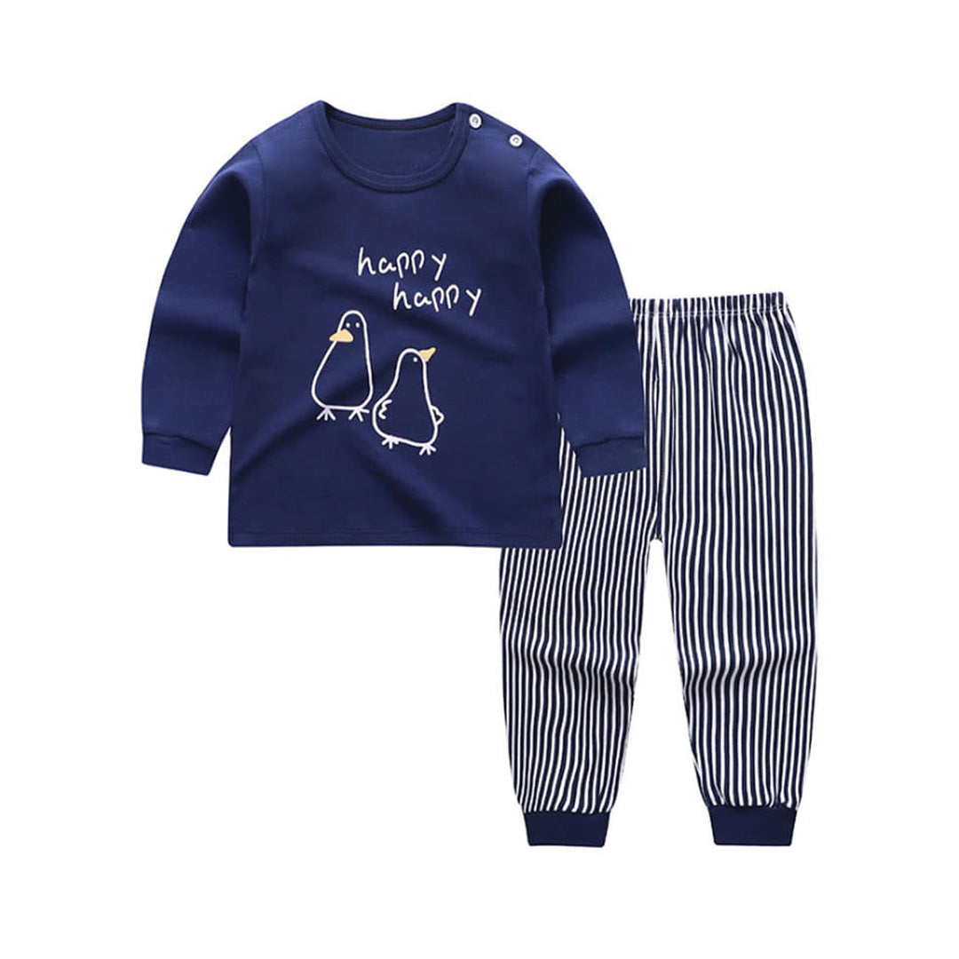 Happy Baby Onesie with Birds and Striped Pants Set, Blue and White