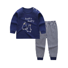 Happy Baby Onesie with Birds and Striped Pants Set, Blue and White