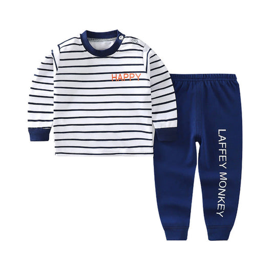 Blue and White Striped Infant Outfit with Logo | L100 - Hooded Sweatshirt & Pants Set