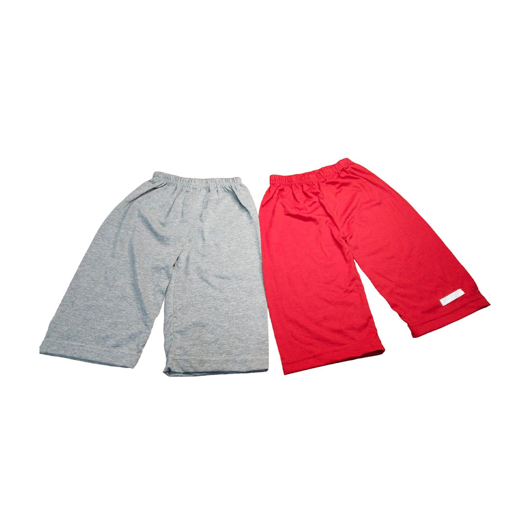 Crew Elastic Waist Shorts Set - Red & Gray