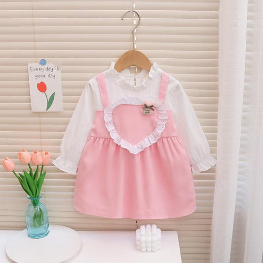 Baby Dress Pink and White Overalls with Ruffled Trim - Girls Toddler Clothing