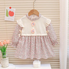 Adorable Floral Blouse with Peter Pan Collar, Girl's Formal Dress