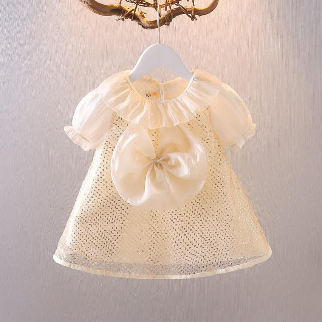 Elegant Lace Ruffle Baby Dress - White and Gold | Chiffon Shirt