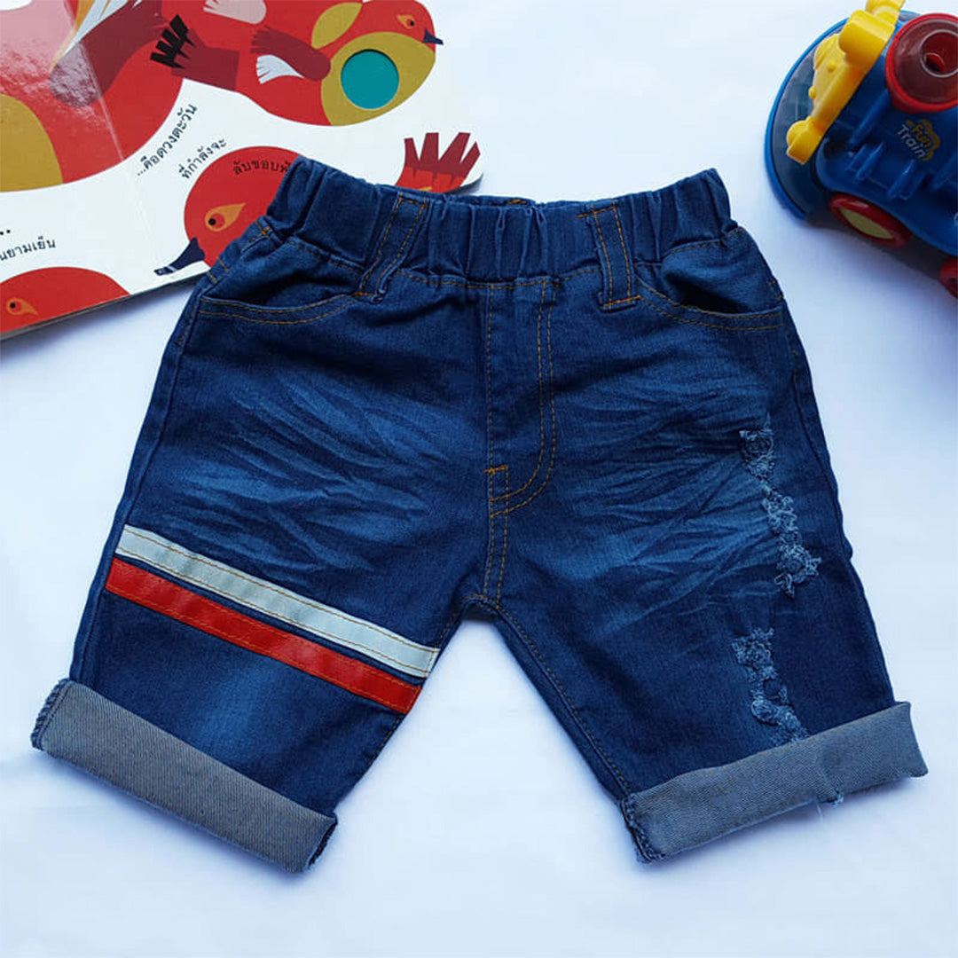 Blue Jeans Cuff Shorts with Stripe