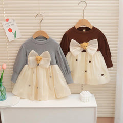 Chic Baby Girl Dress with Bow Top - Soft Knit, Cute and Comfortable