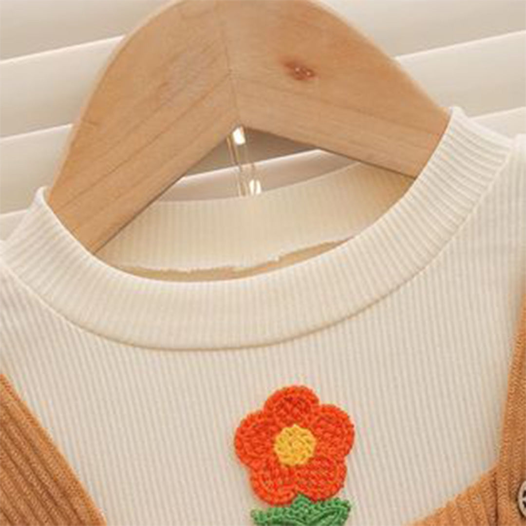 Rustic Ruffle Toddler Dress, Soft Cotton Fabric, Flower Brooch, Sweet & Simple Design